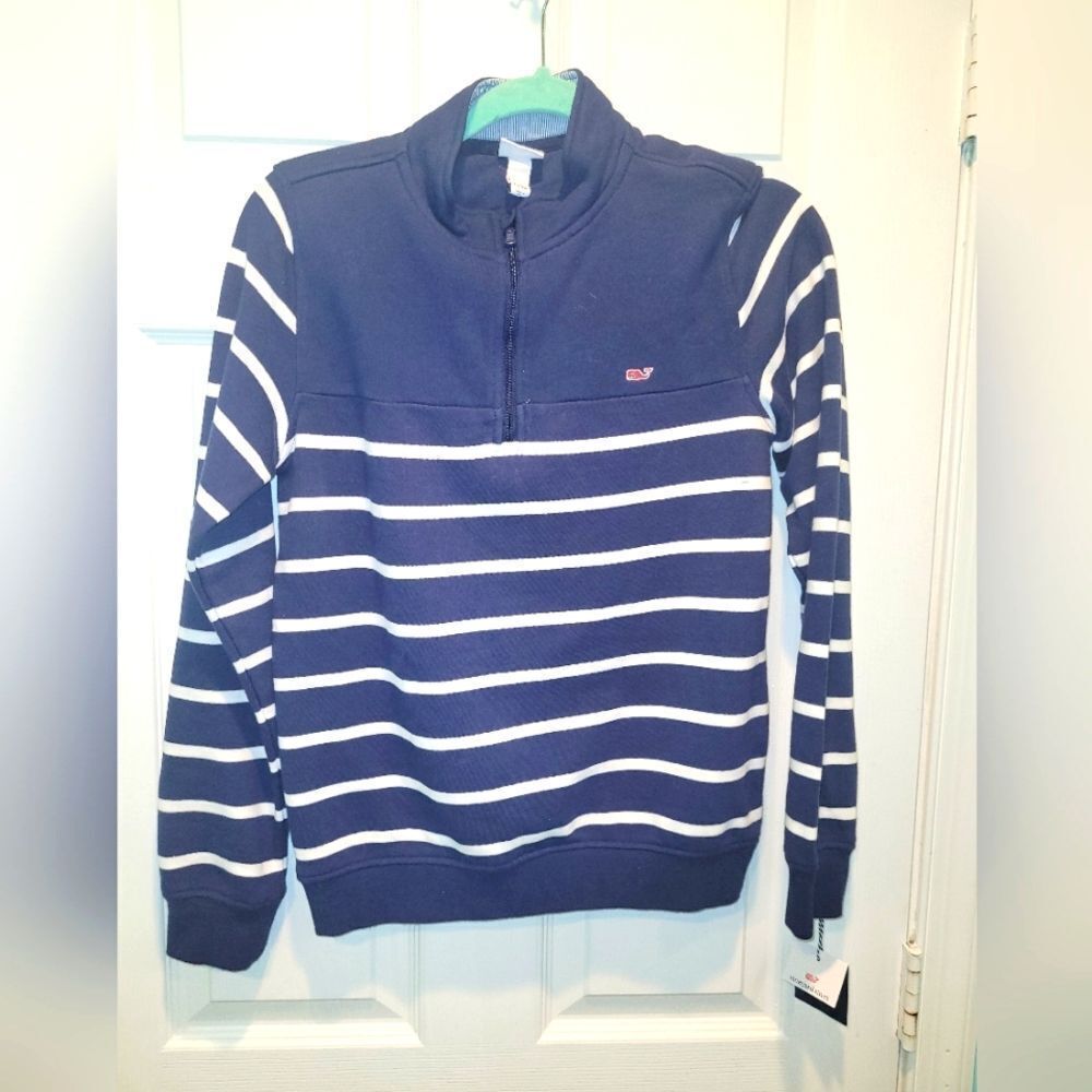 Vineyard Vines Half-Zip Sweater, Boys sz  L (12/14). Blue & white. NWT!